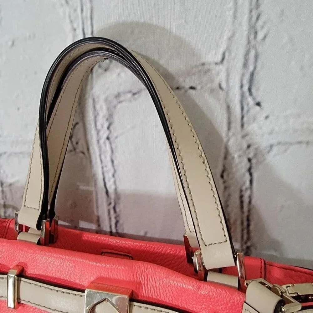 KATE Spade Houston Street LEO Two Tone‎ Coral Sm Leather Handbag Purse Summer
